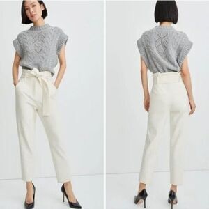 Veronica Beard Pants Womens Size 12 Ecru Setti Pants Pleated Belt-